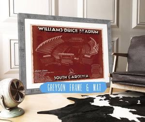 14" x 11" / Greyson Frame & Mat Cutler West Williams-Brice Stadium Art - South Carolina Gamecocks Vintage Blueprint Art Chart