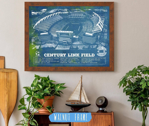 20" x 16" / Walnut Frame Cutler West Williams-Brice Stadium Art - South Carolina Gamecocks - Vintage Blueprint Art Chart