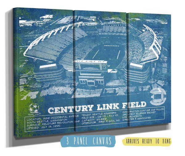 48" x 36" / 3 Panel Canvas Wrap Cutler West Williams-Brice Stadium Art - South Carolina Gamecocks - Vintage Blueprint Art Chart
