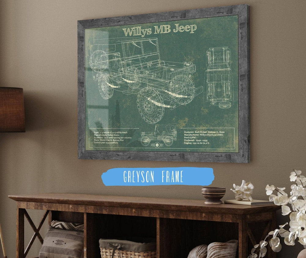 14" x 11" / Stretched Canvas Wrap Cutler West Willys MB Military Jeep Army Truck Original Patent Print