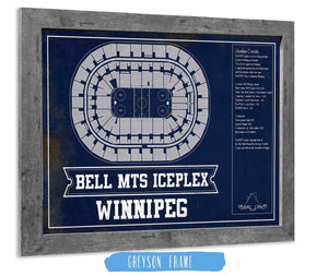 14" x 11" / Greyson Frame Cutler West Winnipeg Jets Bell MTS Iceplex Seating Chart - Vintage Hockey Print