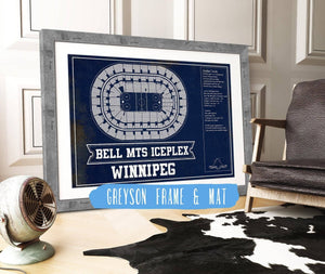 14" x 11" / Greyson Frame & Mat Cutler West Winnipeg Jets Bell MTS Iceplex Seating Chart - Vintage Hockey Print