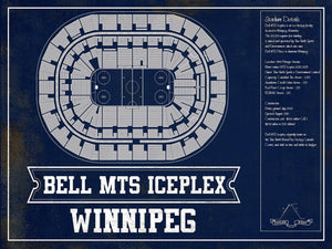 14" x 11" / Unframed Cutler West Winnipeg Jets Bell MTS Iceplex Seating Chart - Vintage Hockey Print
