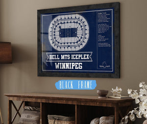20" x 16" / Black Frame Cutler West Winnipeg Jets Bell MTS Iceplex Seating Chart - Vintage Hockey Print