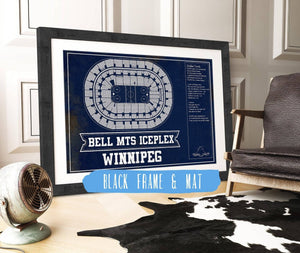 20" x 16" / Black Frame & Mat Cutler West Winnipeg Jets Bell MTS Iceplex Seating Chart - Vintage Hockey Print