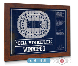 20" x 16" / Walnut Frame Cutler West Winnipeg Jets Bell MTS Iceplex Seating Chart - Vintage Hockey Print