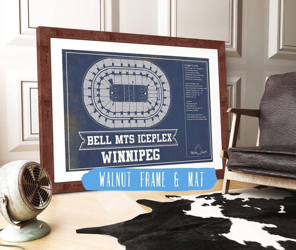 14" x 11" / Stretched Canvas Wrap Cutler West Winnipeg Jets Bell MTS Iceplex Seating Chart - Vintage Hockey Print