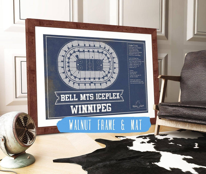 Cutler West 14" x 11" / Walnut Frame & Mat Winnipeg Jets Bell MTS Iceplex Seating Chart - Vintage Hockey Print 933350242-14"-x-11"81846