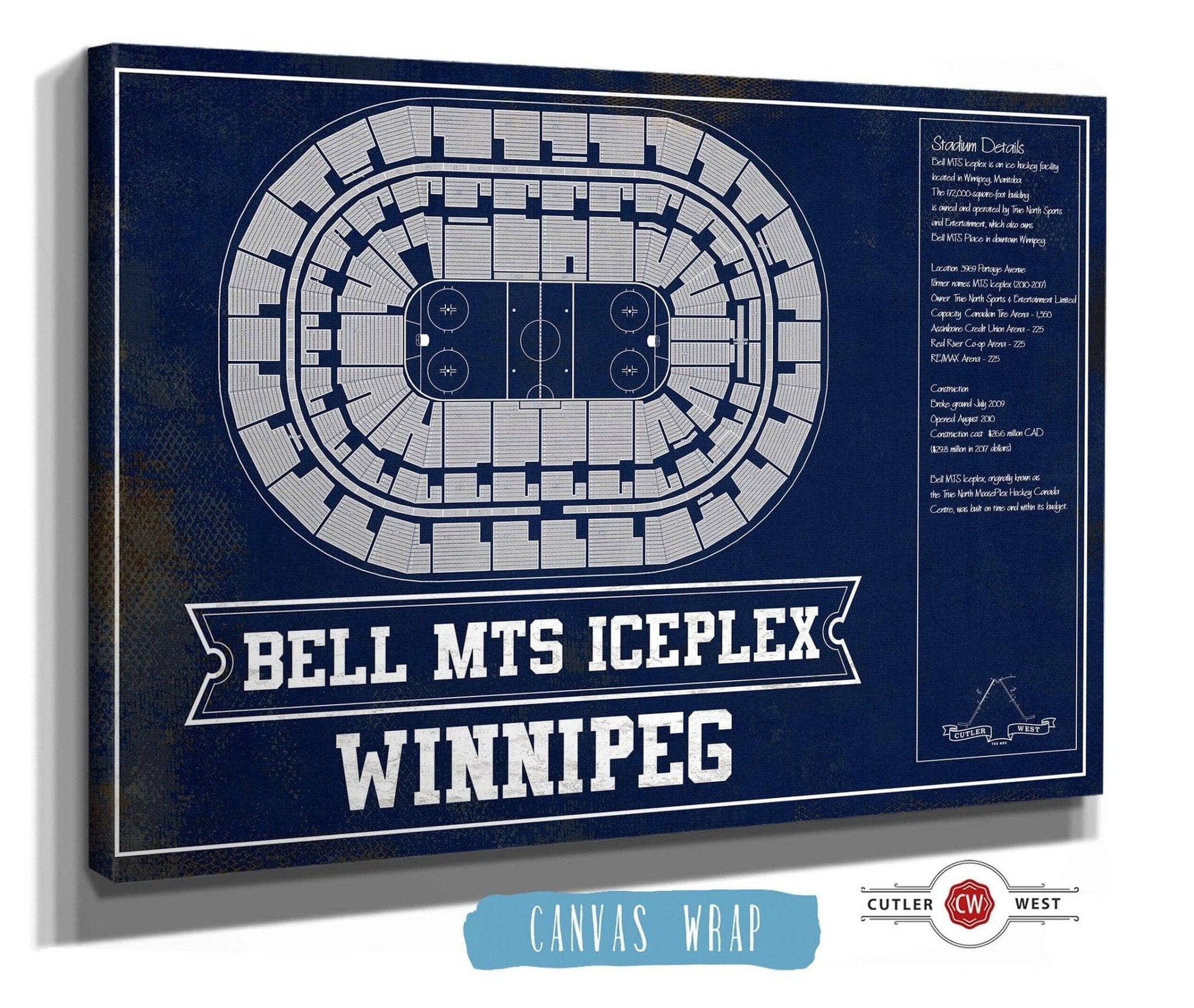 Cutler West 14" x 11" / Stretched Canvas Wrap Winnipeg Jets Bell MTS Iceplex Seating Chart - Vintage Hockey Print 933350242-14"-x-11"81847