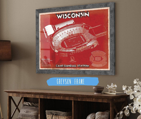 14" x 11" / Greyson Frame Cutler West Wisconsin Badgers Camp Randall Stadium Vintage Art Print