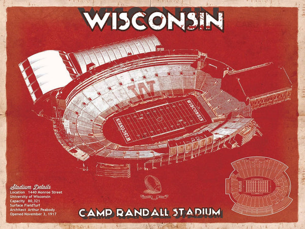 14" x 11" / Unframed Cutler West Wisconsin Badgers Camp Randall Stadium Vintage Art Print