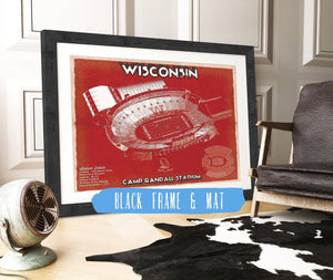 20" x 16" / Black Frame & Mat Cutler West Wisconsin Badgers Camp Randall Stadium Vintage Art Print