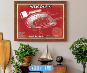 20" x 16" / Walnut Frame Cutler West Wisconsin Badgers Camp Randall Stadium Vintage Art Print