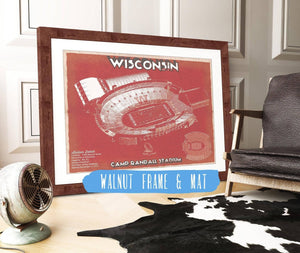 20" x 16" / Walnut Frame & Mat Cutler West Wisconsin Badgers Camp Randall Stadium Vintage Art Print