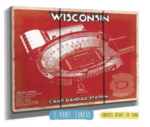 36" x 24" / 3 Panel Canvas Wrap Cutler West Wisconsin Badgers Camp Randall Stadium Vintage Art Print