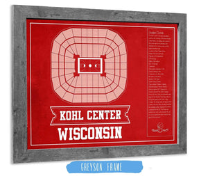 14" x 11" / Greyson Frame Cutler West Wisconsin Badgers Team Color Kohl Center Seating Chart Vintage Art Print