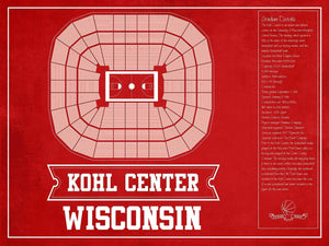 14" x 11" / Unframed Cutler West Wisconsin Badgers Team Color Kohl Center Seating Chart Vintage Art Print