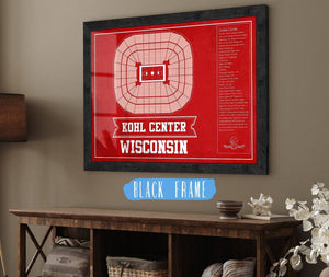 20" x 16" / Black Frame Cutler West Wisconsin Badgers Team Color Kohl Center Seating Chart Vintage Art Print
