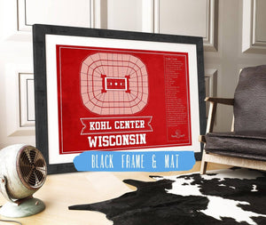 20" x 16" / Black Frame & Mat Cutler West Wisconsin Badgers Team Color Kohl Center Seating Chart Vintage Art Print