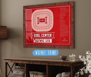 20" x 16" / Walnut Frame Cutler West Wisconsin Badgers Team Color Kohl Center Seating Chart Vintage Art Print