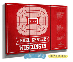 36" x 24" / 3 Panel Canvas Wrap Cutler West Wisconsin Badgers Team Color Kohl Center Seating Chart Vintage Art Print