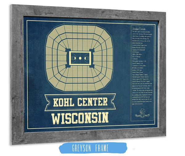 14" x 11" / Greyson Frame Cutler West Wisconsin Badgers Wisconsin Kohl Center Seating Chart Vintage Art Print