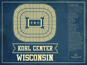 14" x 11" / Unframed Cutler West Wisconsin Badgers Wisconsin Kohl Center Seating Chart Vintage Art Print