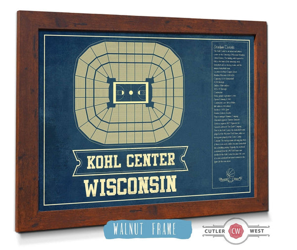 20" x 16" / Walnut Frame Cutler West Wisconsin Badgers Wisconsin Kohl Center Seating Chart Vintage Art Print