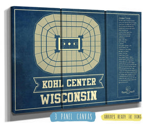 36" x 24" / 3 Panel Canvas Wrap Cutler West Wisconsin Badgers Wisconsin Kohl Center Seating Chart Vintage Art Print