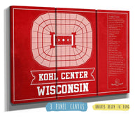 Cutler West 60" x 40" / 3 Panel Canvas Wrap Wisconsin Badgers Team Color Kohl Center Seating Chart Vintage Art Print 93335021085335
