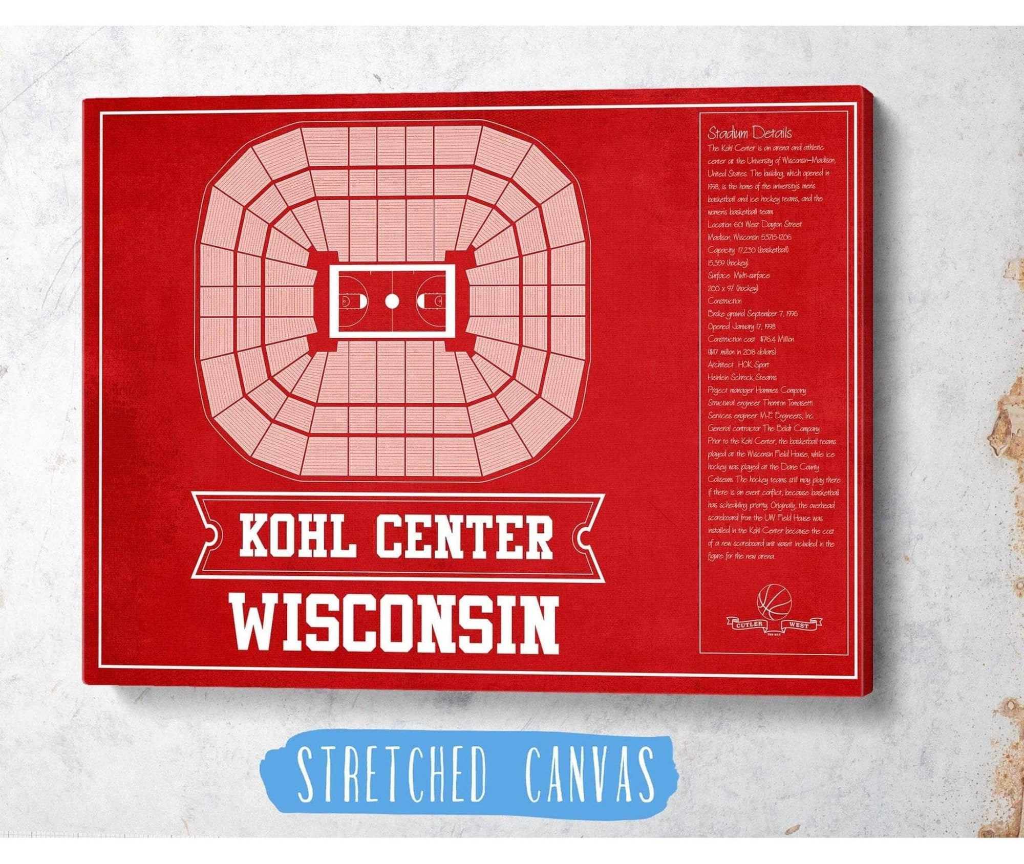 Cutler West Wisconsin Badgers Team Color Kohl Center Seating Chart Vintage Art Print