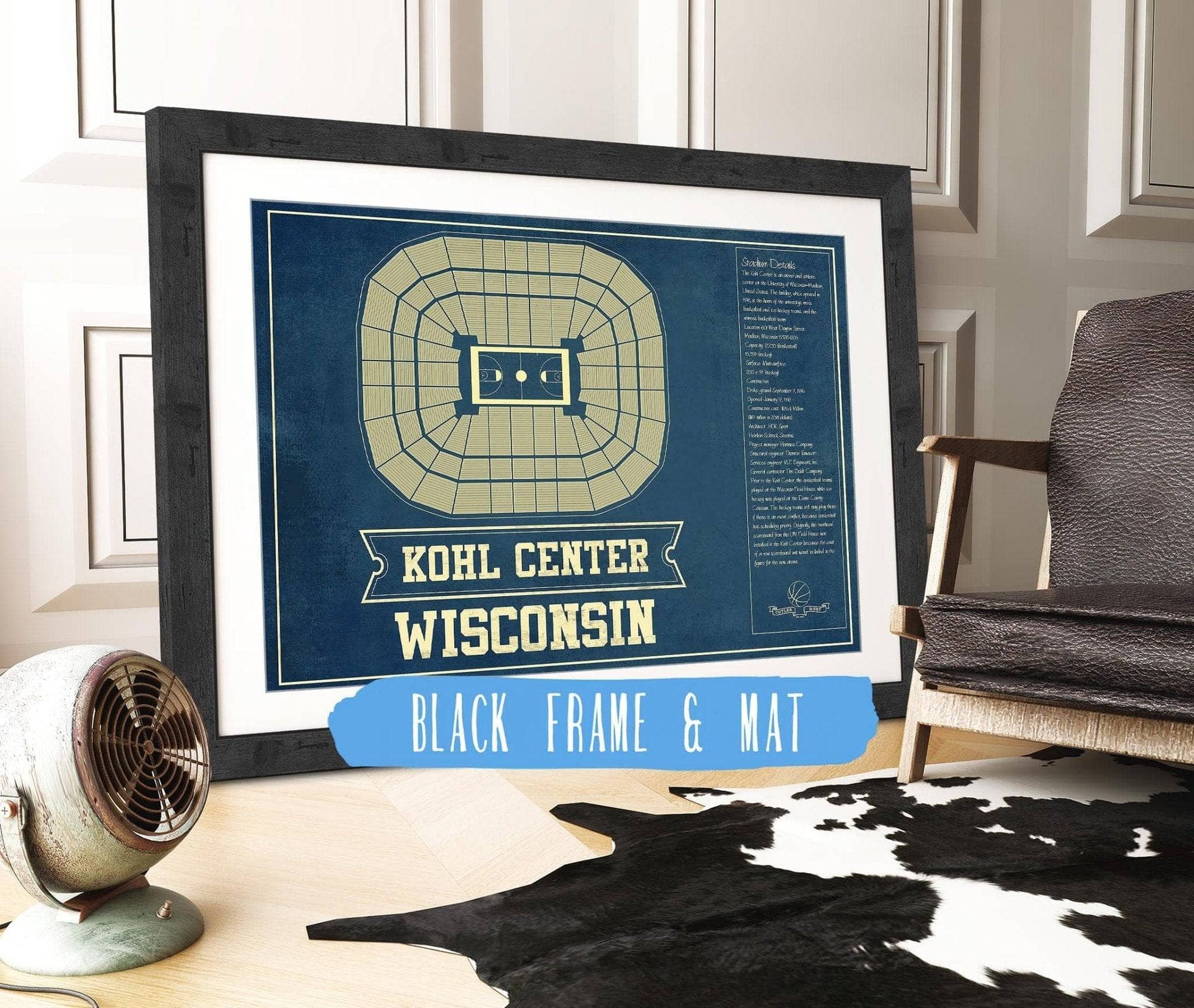 Cutler West 14" x 11" / Black Frame & Mat Wisconsin Badgers Wisconsin Kohl Center Seating Chart Vintage Art Print 93335020985210