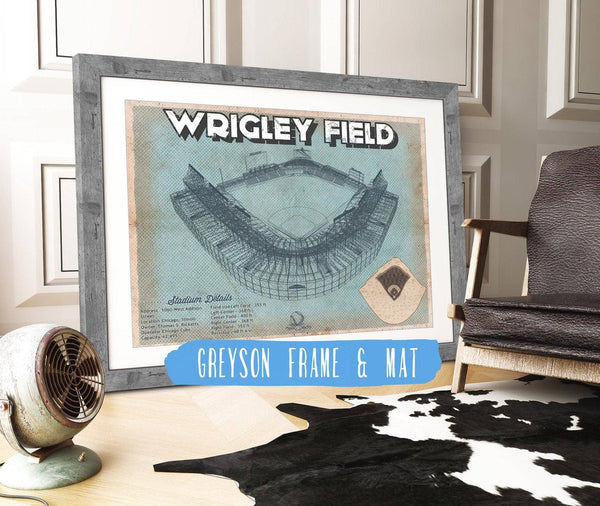 14" x 11" / Greyson Frame & Mat Cutler West Wrigley Field Art- Chicago Cubs Baseball Vintage Print