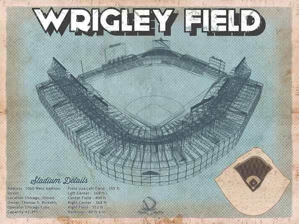 14" x 11" / Unframed Cutler West Wrigley Field Art- Chicago Cubs Baseball Vintage Print
