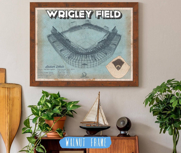 20" x 16" / Walnut Frame Cutler West Wrigley Field Art- Chicago Cubs Baseball Vintage Print