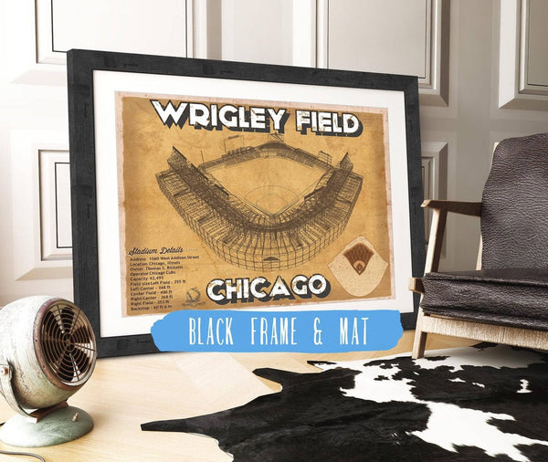 20" x 16" / Black Frame & Mat Cutler West Wrigley Field - Chicago Cubs Baseball Print