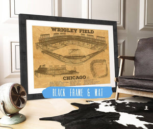 20" x 16" / Black Frame & Mat Cutler West Wrigley Field Print - Chicago Cubs Baseball Print