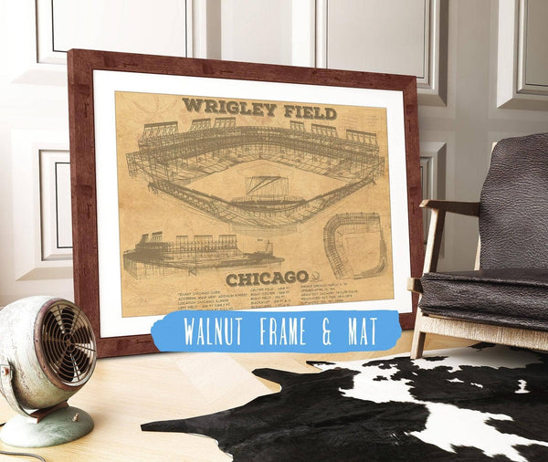 20" x 16" / Walnut Frame & Mat Cutler West Wrigley Field Print - Chicago Cubs Baseball Print