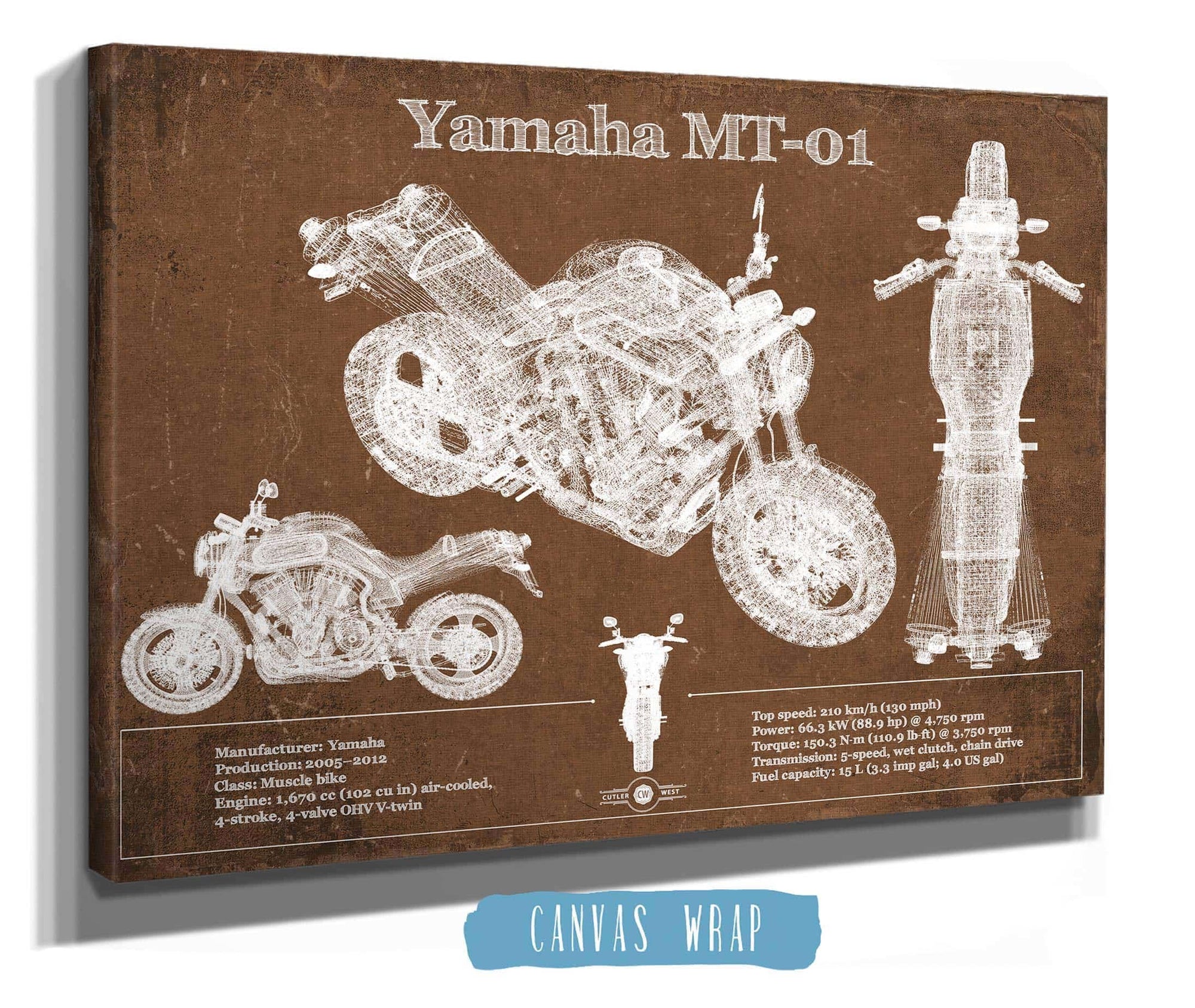 Cutler West Yamaha MT-01 Blueprint Motorcycle Patent Print
