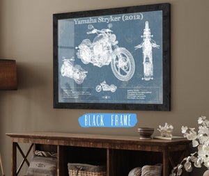20" x 16" / Black Frame Cutler West Yamaha Stryker (2012) Vintage Blueprint Motorcycle Patent Print