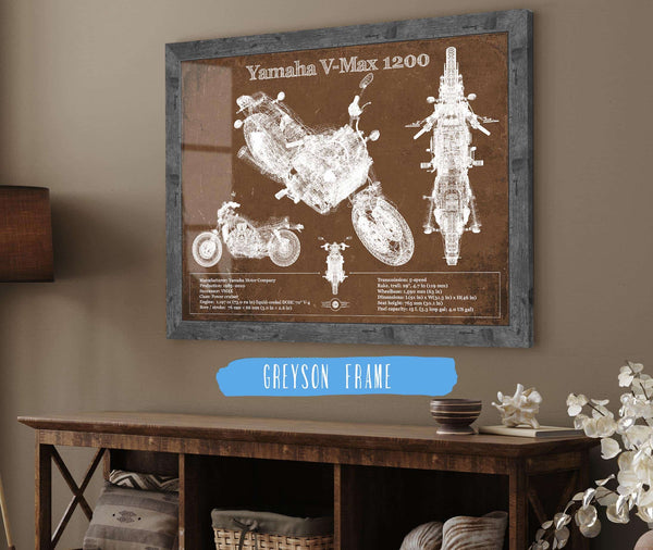 14" x 11" / Greyson Frame Cutler West Yamaha V-Max 1200 Blueprint Vintage Motorcycle Print