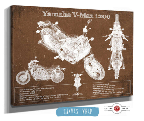 14" x 11" / Stretched Canvas Wrap Cutler West Yamaha V-Max 1200 Blueprint Vintage Motorcycle Print