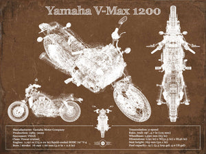 14" x 11" / Unframed Cutler West Yamaha V-Max 1200 Blueprint Vintage Motorcycle Print