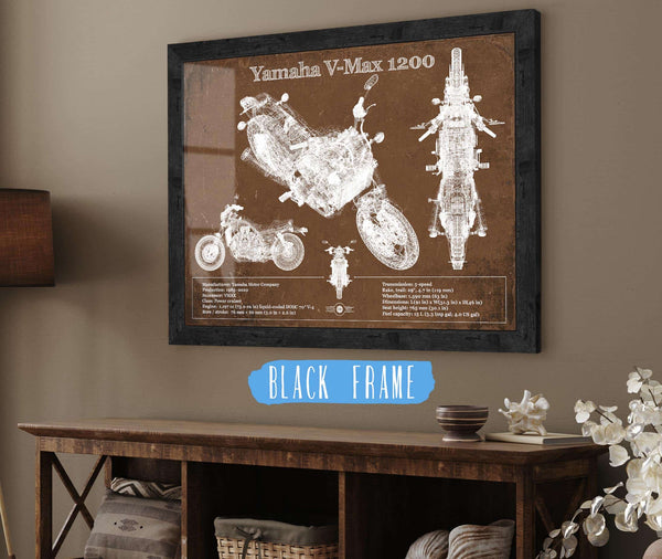 20" x 16" / Black Frame Cutler West Yamaha V-Max 1200 Blueprint Vintage Motorcycle Print