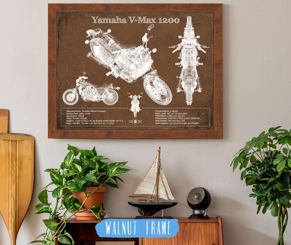 20" x 16" / Walnut Frame Cutler West Yamaha V-Max 1200 Blueprint Vintage Motorcycle Print