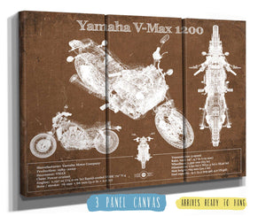 36" x 24" / 3 Panel Canvas Wrap Cutler West Yamaha V-Max 1200 Blueprint Vintage Motorcycle Print