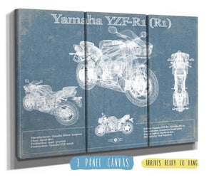 48" x 36" / 3 Panel Canvas Wrap Cutler West Yamaha YZF-R1 (R1) Blueprint Motorcycle Patent Print
