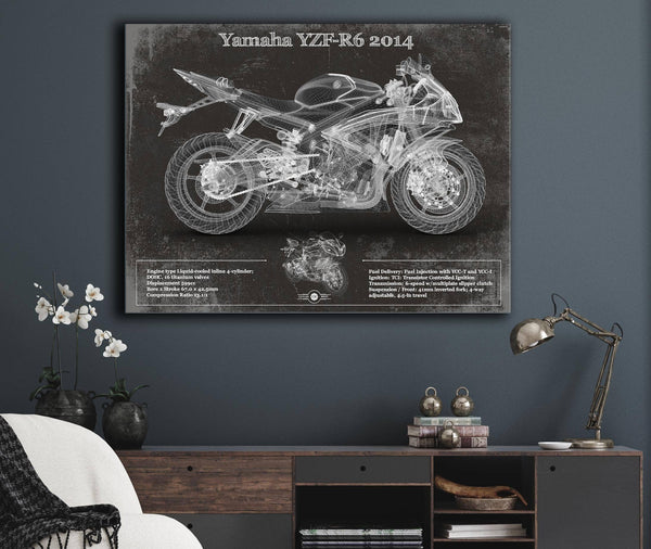 Cutler West Yamaha YZF-R6 2014 Blueprint Motorcycle Patent Print