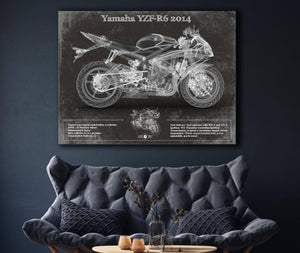 Cutler West Yamaha YZF-R6 2014 Blueprint Motorcycle Patent Print