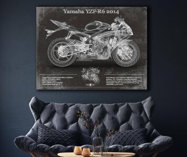 Cutler West Yamaha YZF-R6 2014 Blueprint Motorcycle Patent Print